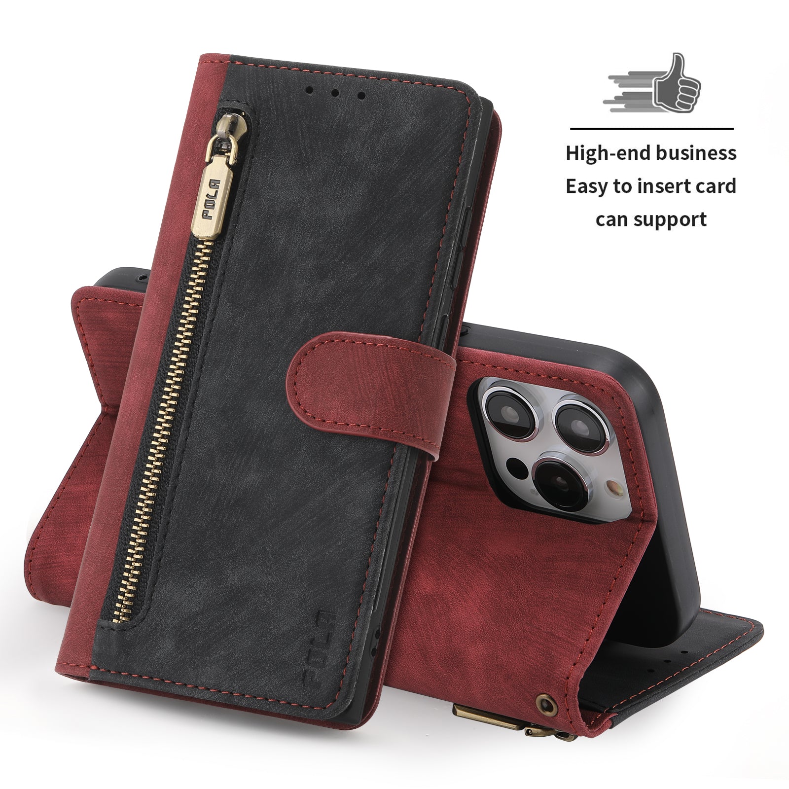 RFID Blocking Leather Wallet Case – Zipper Flip Cover, Card Slot Holder, Magnetic Stand, Shockproof Protection, Premium Design for iPhone