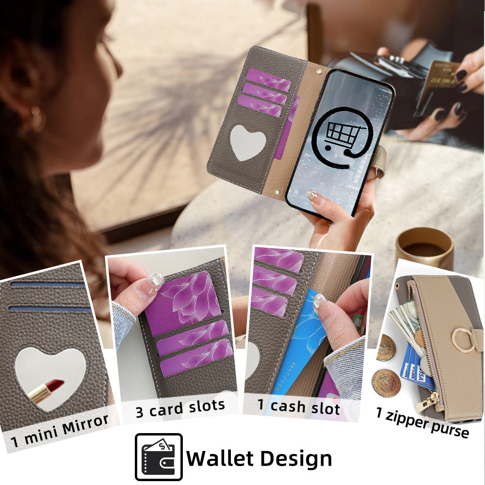 Premium Leather Crossbody Wallet Case for iPhone - Flip Mirror Design, Long Lanyard,  Shockproof Protection for iPhone Models