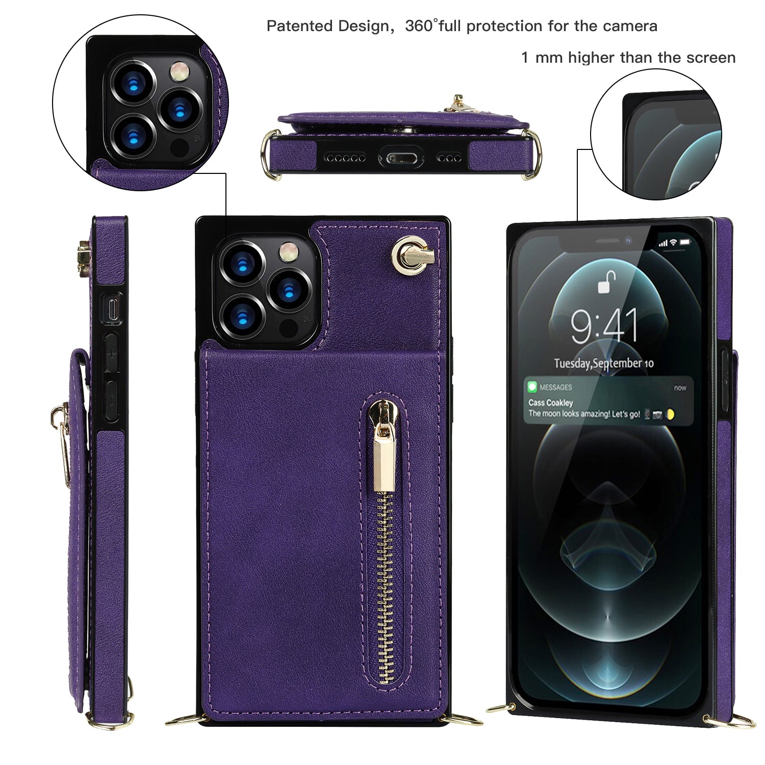 Luxury Zipper Wallet Crossbody Leather Case – Card Holder, Lanyard Strap, Shockproof Protection, Magnetic Closure, Stylish Flip Cover for iPhone