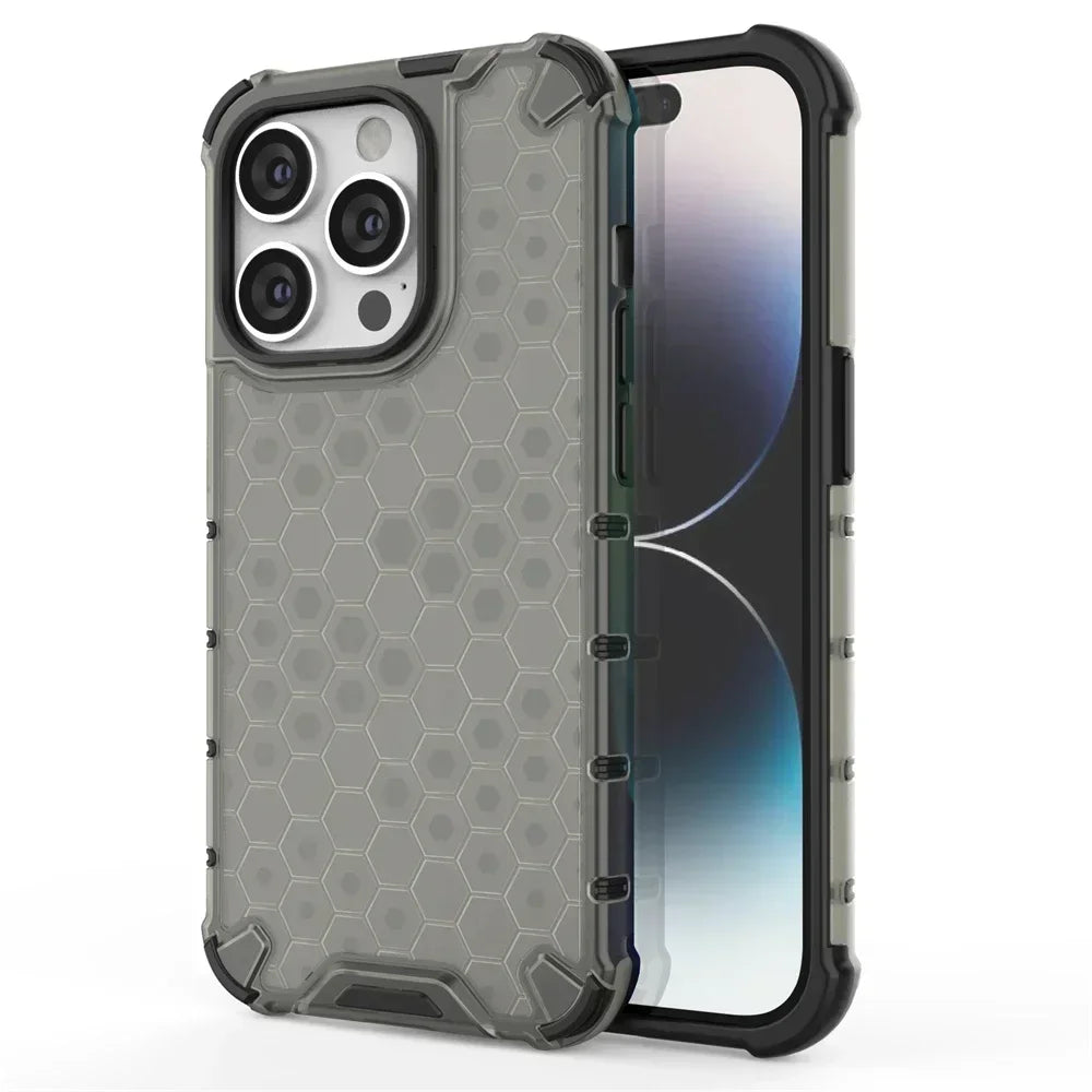 KEYSION Shockproof Armor Case – Soft Silicone + PC Transparent Honeycomb Back Cover for iPhone Models, Durable and Protective Design