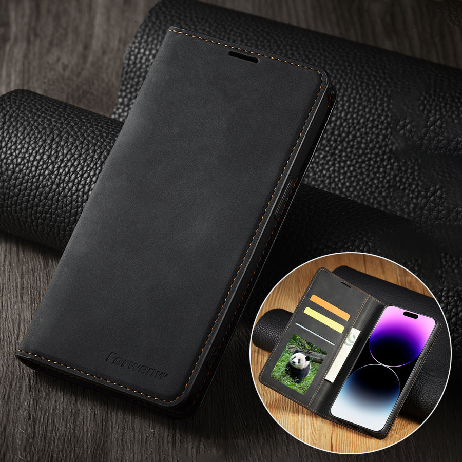 Thin Suede Leather Wallet Case – Flip Cover with Strong Magnet, Card Holder, and Premium Protection for iPhone Models