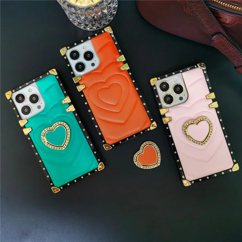 Luxury 3D Love Heart Soft PU Leather Case Shockproof Phone Cover for iPhone 15, 13 Pro Max, 12, 11 Pro, 14 Pro Max XR, XS Max