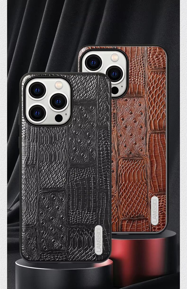 Luxury Genuine Cowhide Leather iphone case – Splicing Color Design, Shockproof Stylish & Durable Back Cover | Case for iPhone