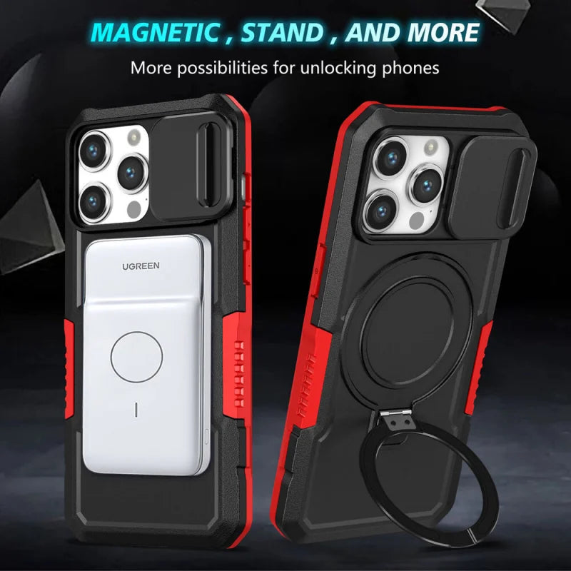 MagSafe Armor Case – Magnetic Holder, Wireless Charging, Slide Camera Protection, Rugged Full-Body Cover for iPhone Models