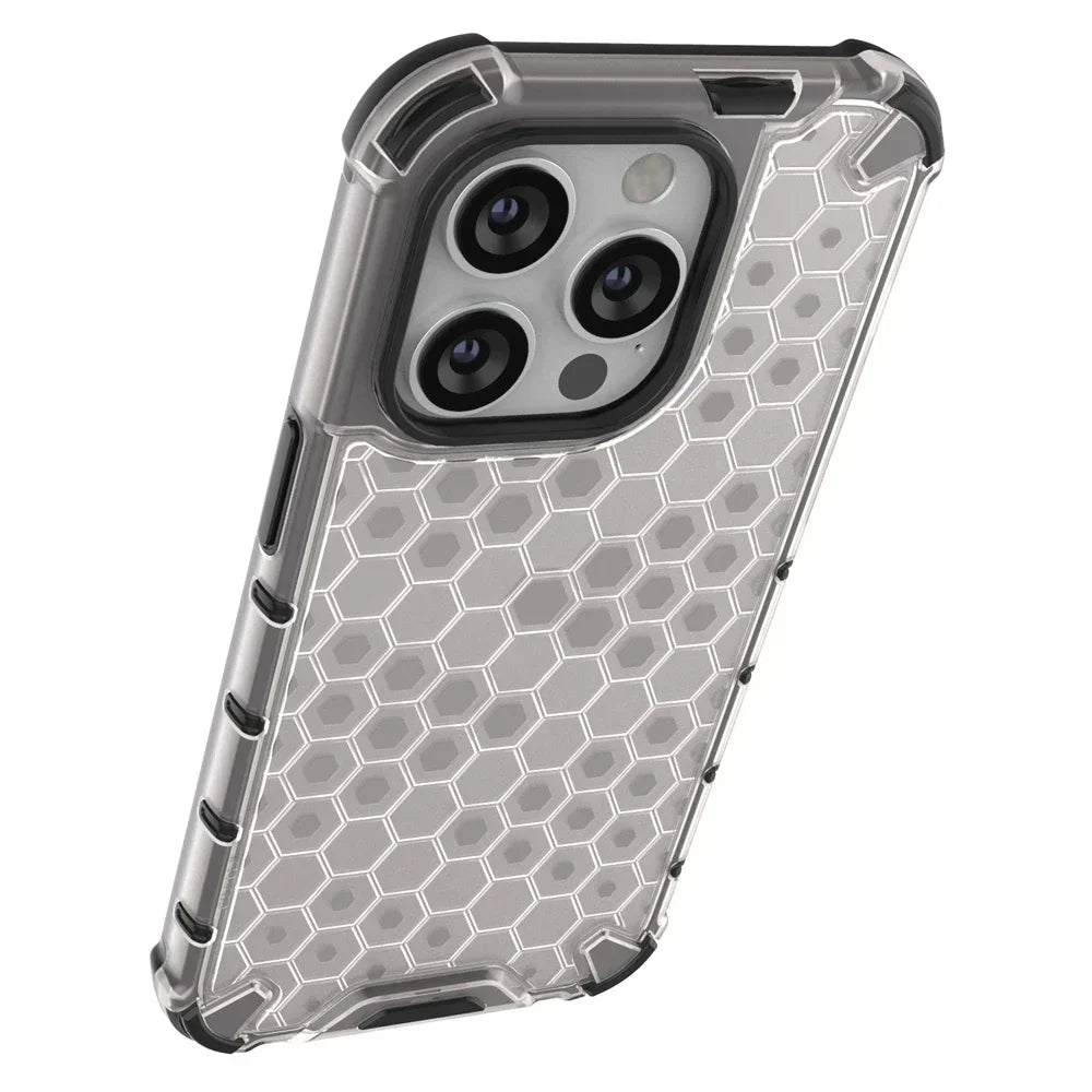 KEYSION Shockproof Armor Case – Soft Silicone + PC Transparent Honeycomb Back Cover for iPhone Models, Durable and Protective Design