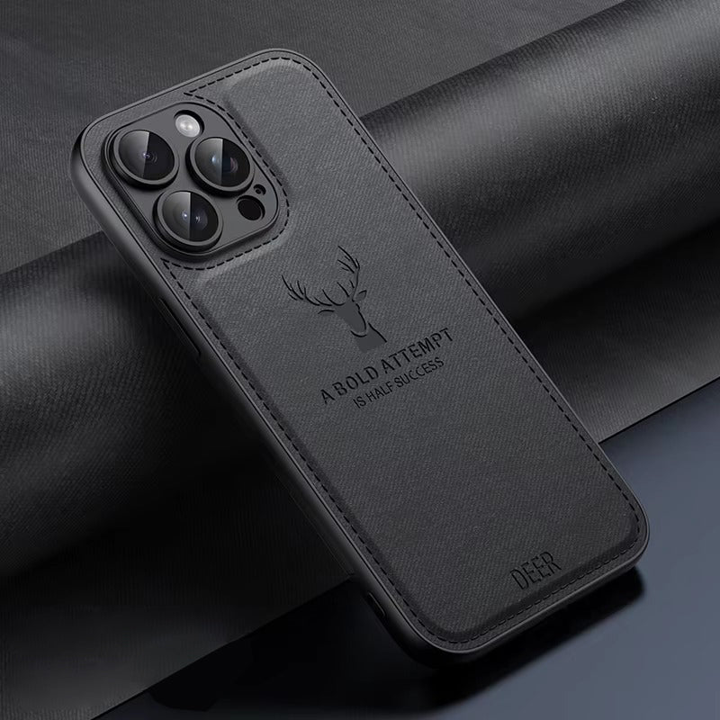 Luxury Cloth Leather Texture Case – Deer Head Pattern, Shockproof, Soft & Durable Protection, Stylish Design for Daily Use | Case for iPhone