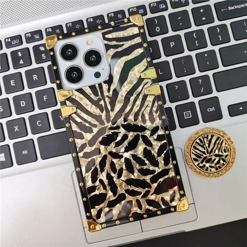 Luxury Leopard Gold Plating Phone Case Glitter Diamond Ring Stand for iPhone Models Stylish Design Durable & Functional Funda