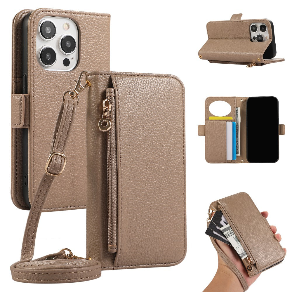 Luxury Crossbody Zipper Wallet Phone Case – Leather Card Holder, Hands-Free Strap, Shockproof Protection, and Stylish Design for Ultimate Convenience