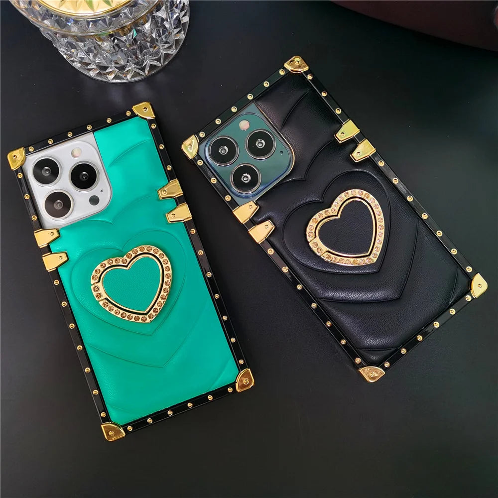 Luxury 3D Love Heart Soft PU Leather Case Shockproof Phone Cover for iPhone 15, 13 Pro Max, 12, 11 Pro, 14 Pro Max XR, XS Max