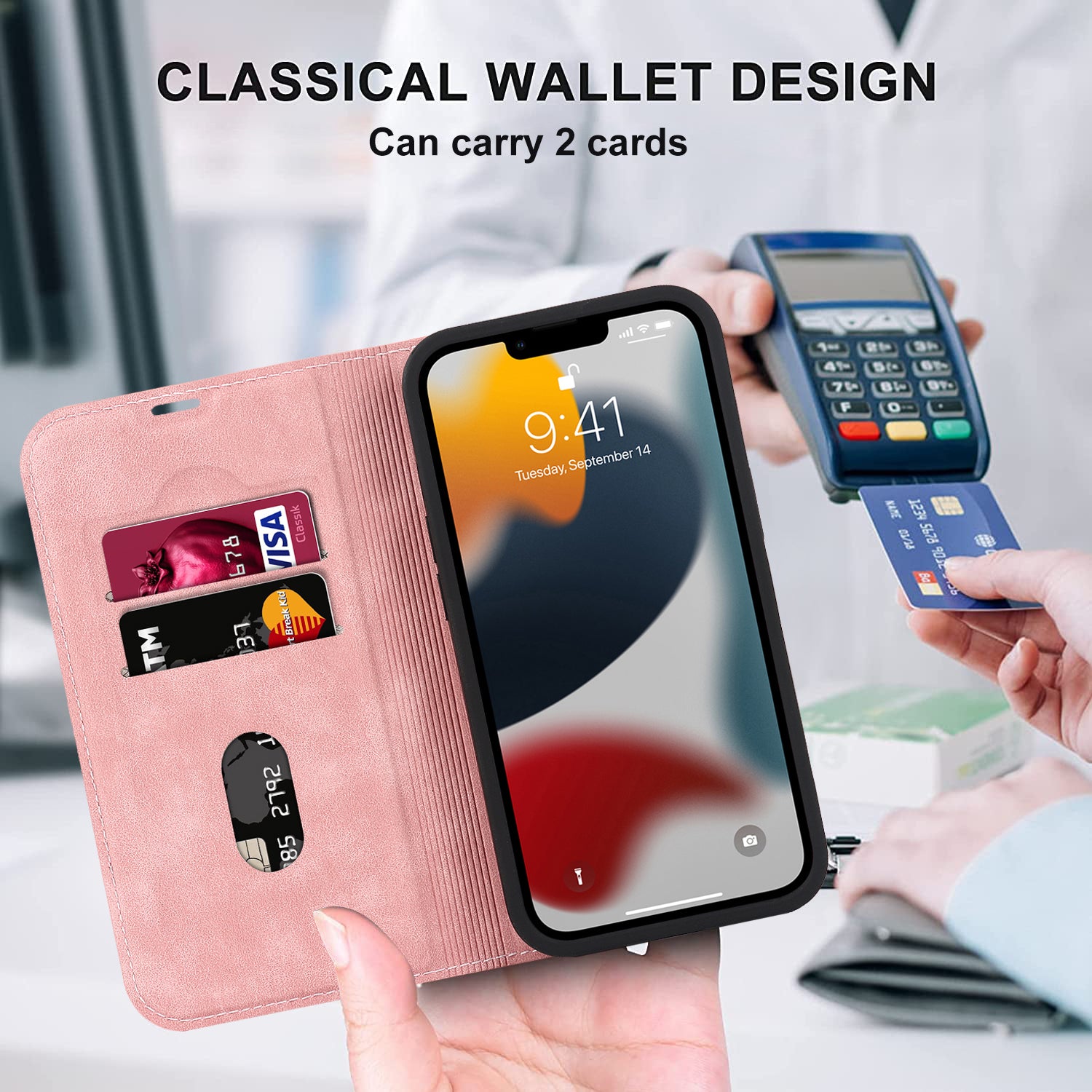 Luxury RFID Wallet Leather Flip Case – MagSafe Compatible, Card Holder, Wireless Charging, Magnetic Stand, Shockproof Protection for iPhone