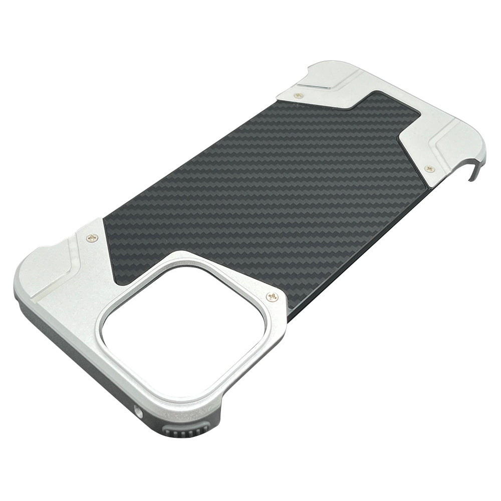 Carbon Fiber Metal Armor Case – Frameless Shockproof Cover with Built-In Invisible Magnetic Design for iPhone Models