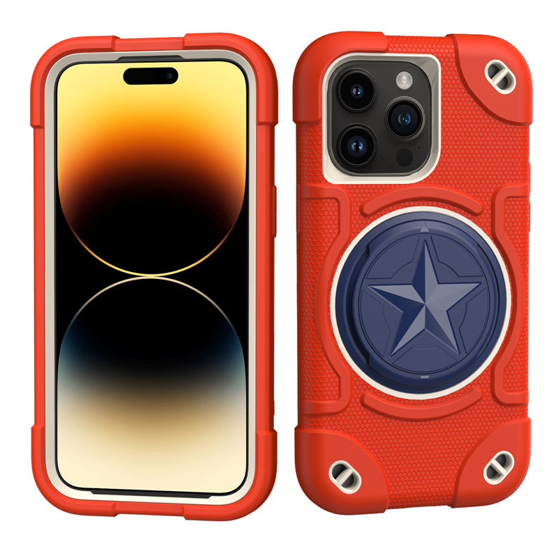 Shield Rotating Ring Rugged Stand Case – Five-Pointed Star Design, Macaron Color Bumper Cover, Durable Protection for iPhone Models