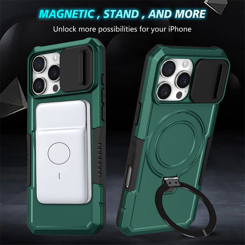 MagSafe Armor iPhone Case – Magnetic Holder, Wireless Charging, Slide Camera Protection, Rugged Full-Body Cover for iPhone Models