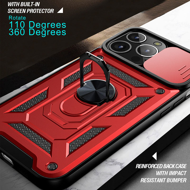 Shockproof Armor Case – Slide Camera Lens Protection, Rugged Full-Body Cover for iPhone Models