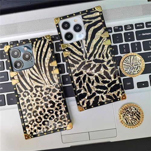 Luxury Leopard Gold Plating Phone Case Glitter Diamond Ring Stand for iPhone Models Stylish Design Durable & Functional Funda