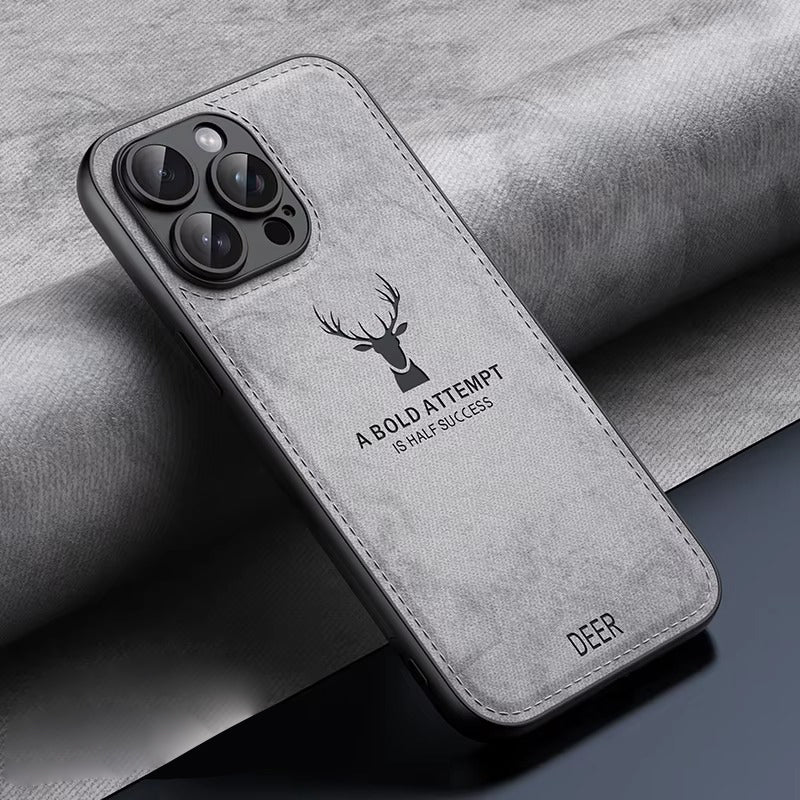 Luxury Cloth Leather Texture iPhone Case – Deer Head Pattern, Shockproof, Soft & Durable Protection, Stylish Design for Daily Use | Case for iPhone