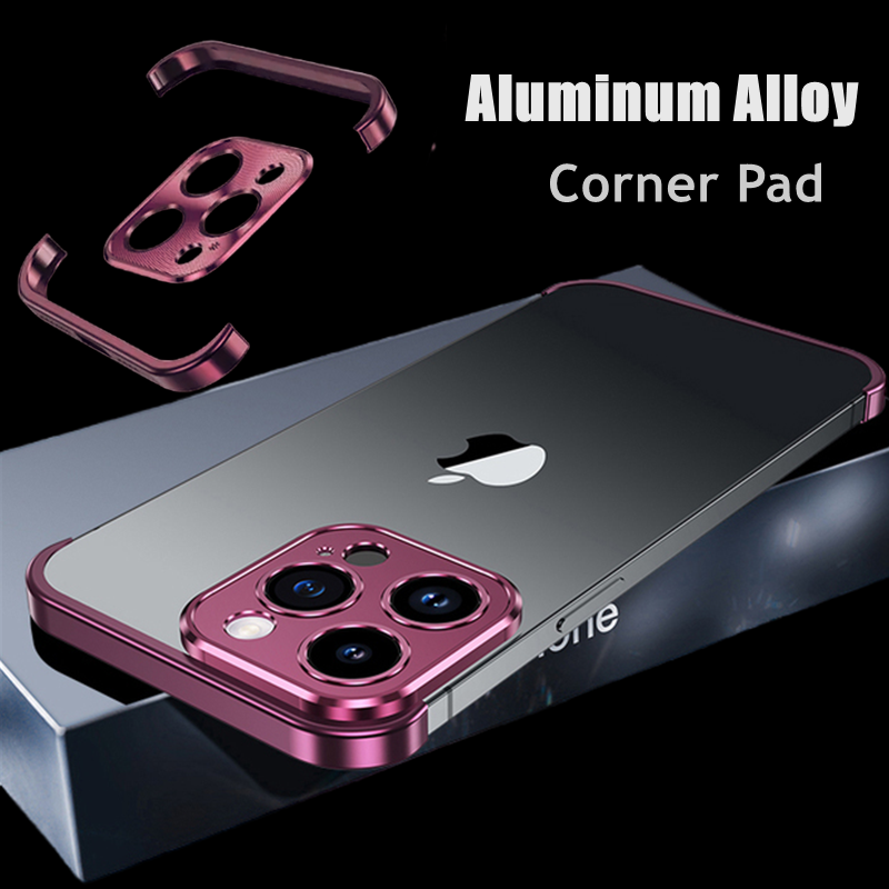 Metal Corner Pads Case – Aluminum Alloy Bumper with Camera Lens Protector, Bare Machine Design, Antifall Protection for iPhone Models