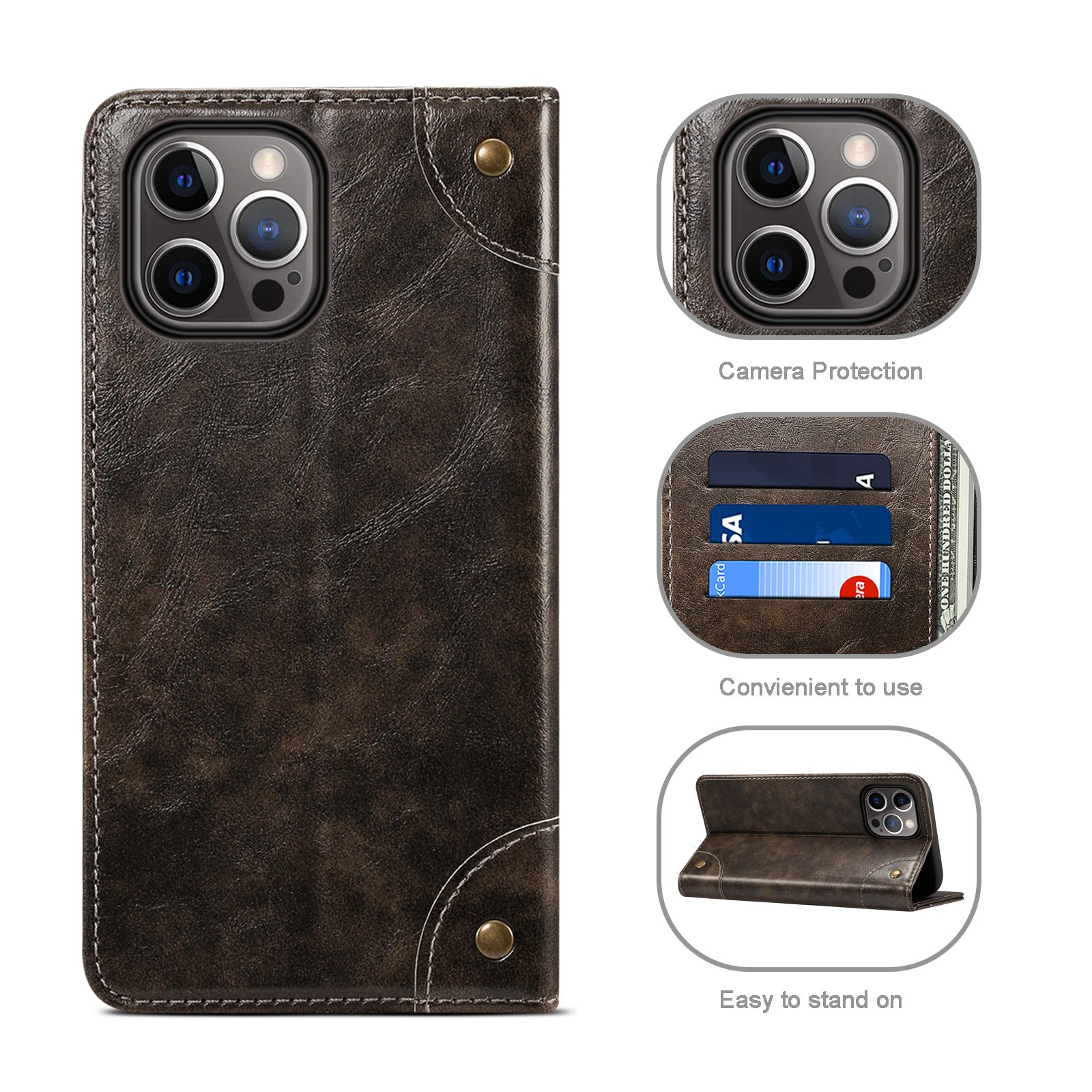 Luxury Genuine Leather Wallet Flip Case – Magnetic Closure, Card Holder, Stand Function, Shockproof Protective Cover, Classic Book-Style Design