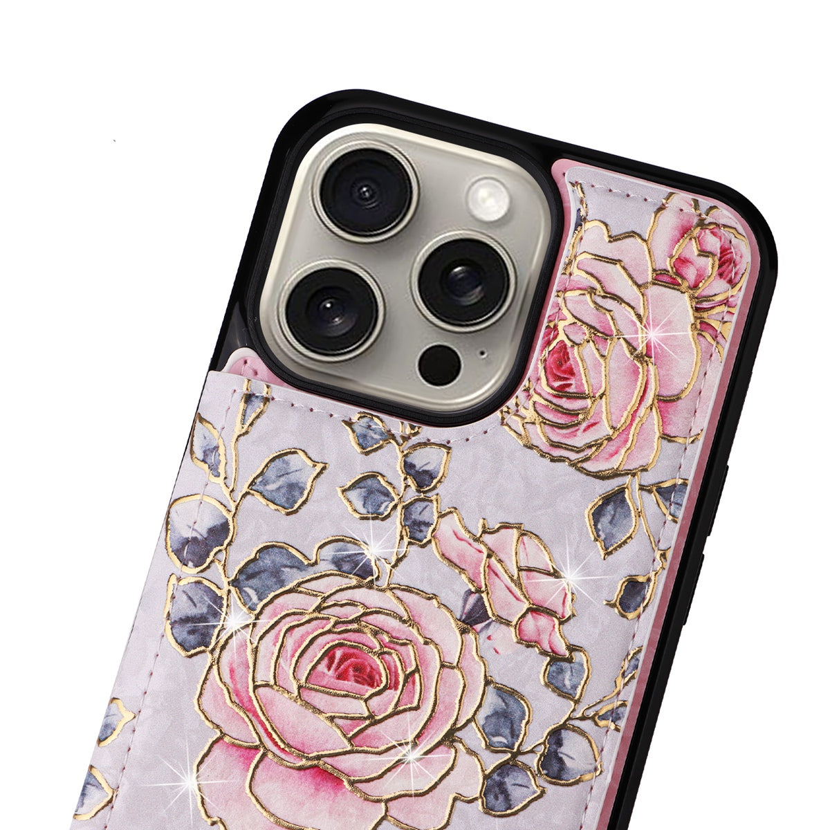 Hot Stamped Floral Wallet Case – Card Slots, Flip Cover, Magnetic Closure, Elegant Leather Design, Shockproof Protection for iPhone