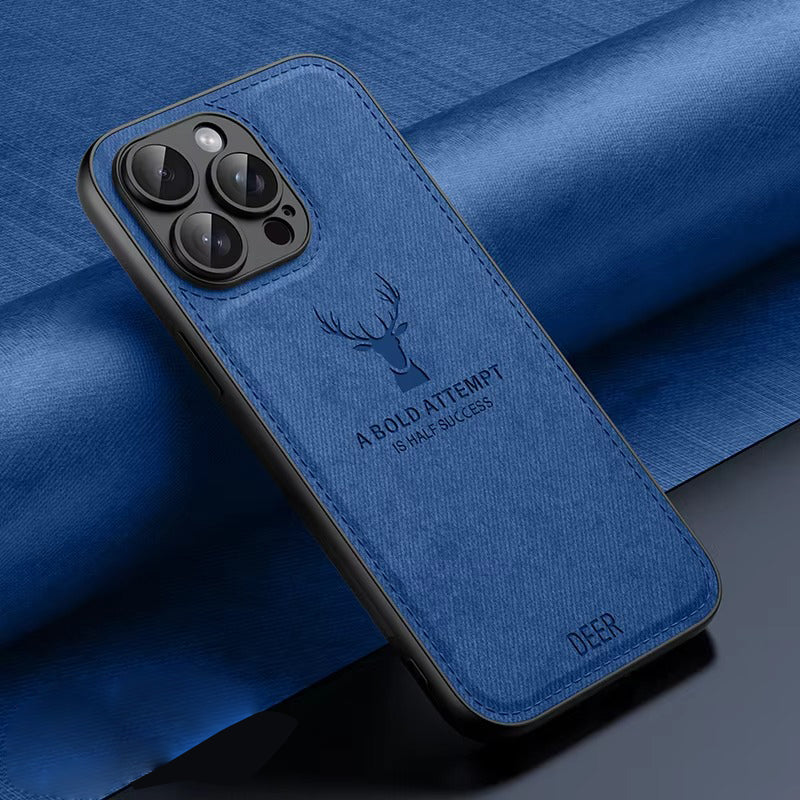 Luxury Cloth Leather Texture Case – Deer Head Pattern, Shockproof, Soft & Durable Protection, Stylish Design for Daily Use | Case for iPhone