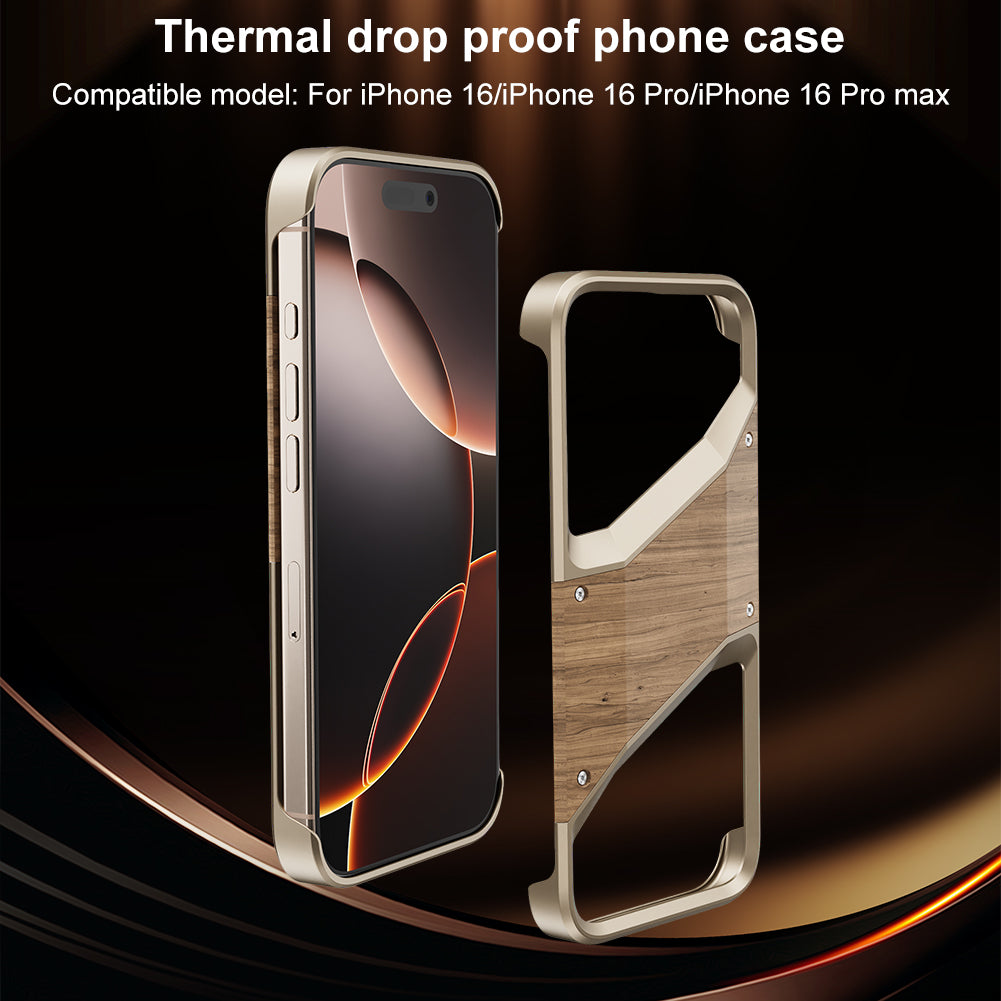 Irregular Metal Frame iPhone Case – Aluminum Alloy and Solid Wood Shockproof Frameless Cover for iPhone Models, Durable and Unique Design