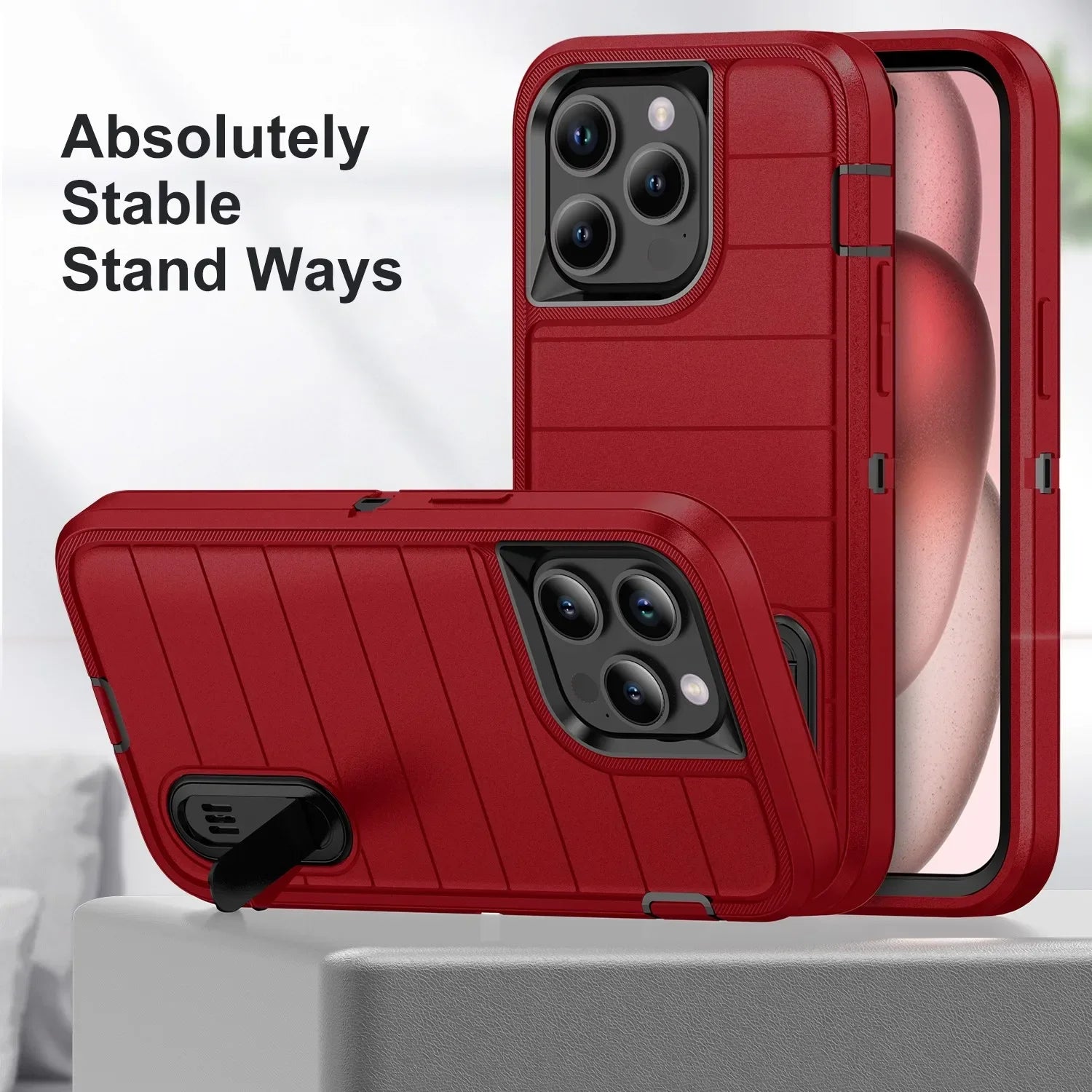 New 3-in-1 Hybrid Defender Case – Kickstand Full-Body Protection Cover for iPhone Models, Rugged and Durable Design