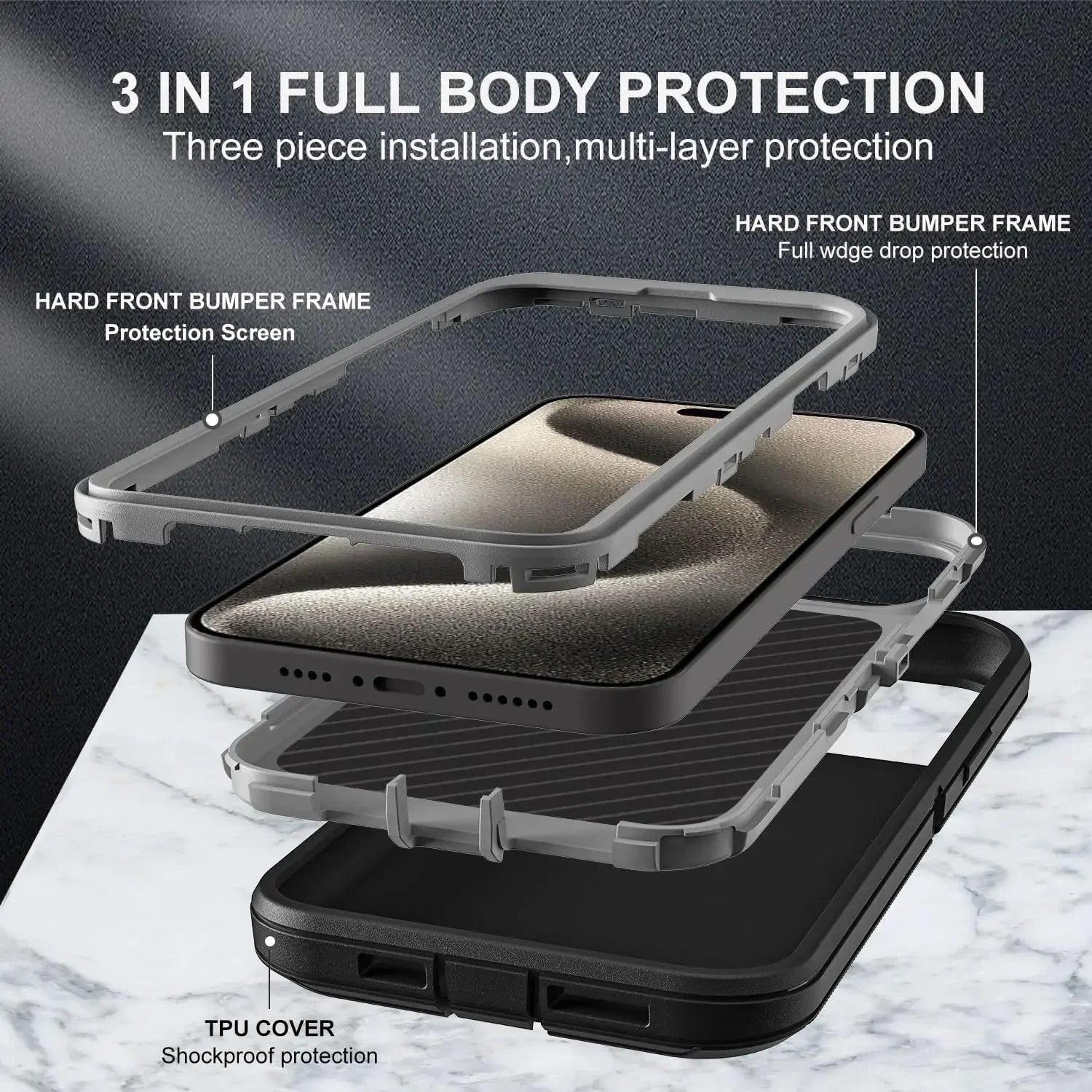 New 3-in-1 Hybrid Defender Case – Kickstand Full-Body Protection Cover for iPhone Models, Rugged and Durable Design