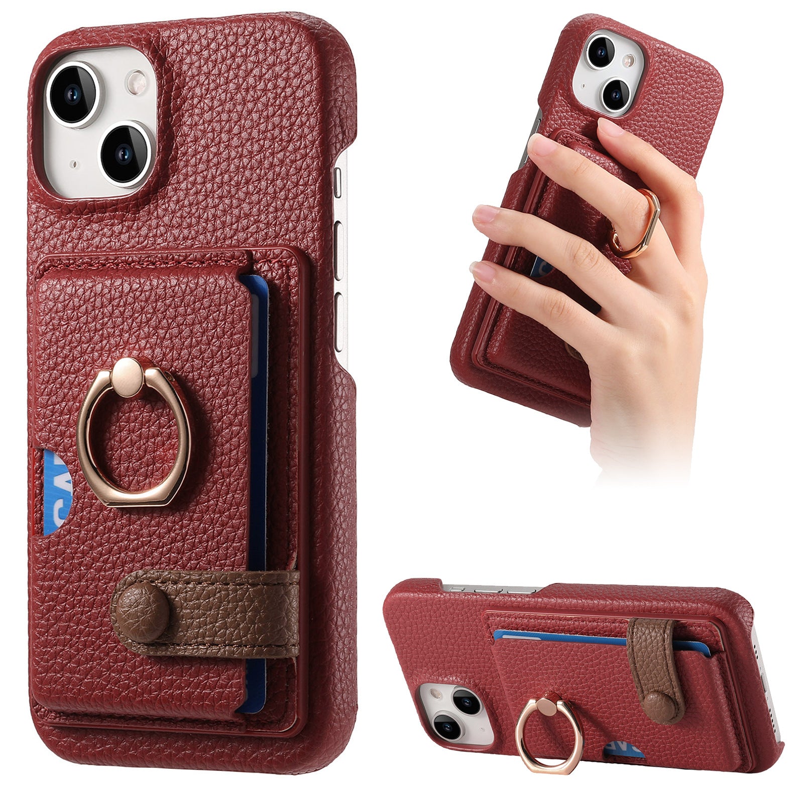 Premium Leather Ring Stand Wallet Case – Shockproof Phone Cover with Card Holder, Magnetic Closure, and Kickstand Support for Hands-Free Convenience