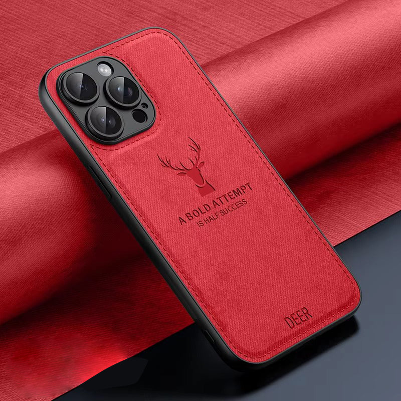 Luxury Cloth Leather Texture iPhone Case – Deer Head Pattern, Shockproof, Soft & Durable Protection, Stylish Design for Daily Use | Case for iPhone