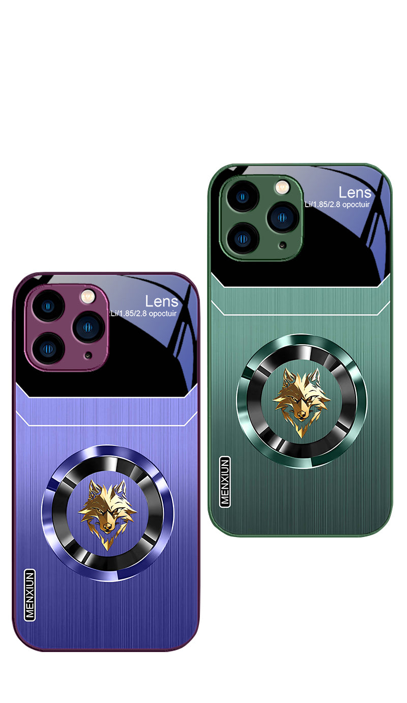 Luxury Aperture Wolf Green & Rose Purple Tempered Glass Phone Case Stylish Cover for iPhone Scratch-Resistant, Durable Design