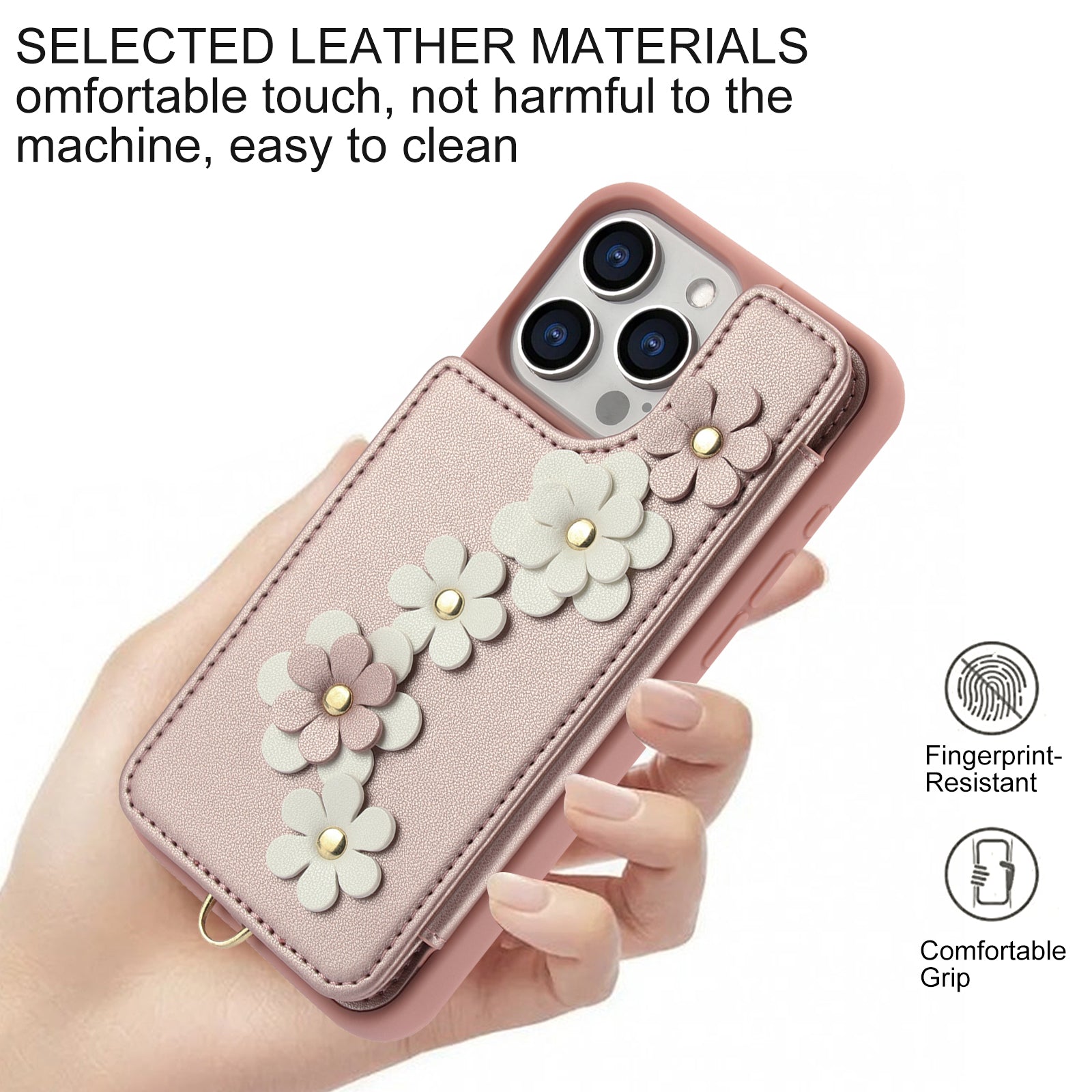 Luxury Crossbody Wallet Leather Phone Case – 3D Flower Design, Card Slot, Wrist Strap, Magnetic Closure, Protective Cover