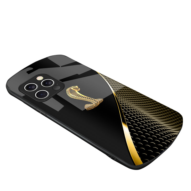 Premium Gradient Golden Snake Tempered Glass Phone Case – Stylish, Durable Protection for iPhone Models