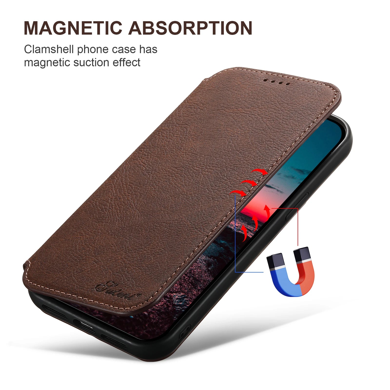 Luxury Leather Magnetic Flip Case – MagSafe Wallet Card Holder, Wireless Charging Compatible, Shockproof Protection, Elegant Design for iPhone Models