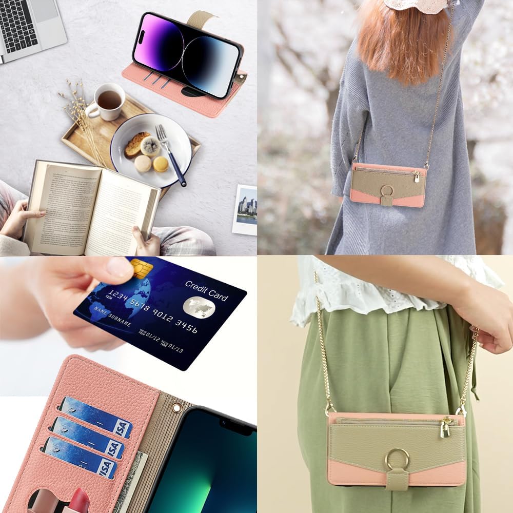 Premium Leather Crossbody Wallet Case for iPhone - Flip Mirror Design, Long Lanyard,  Shockproof Protection for iPhone Models