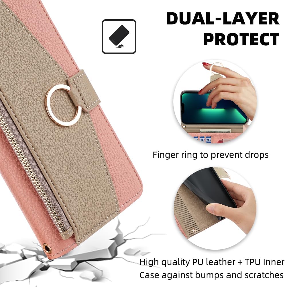 Premium Leather Crossbody Wallet Case for iPhone - Flip Mirror Design, Long Lanyard,  Shockproof Protection for iPhone Models