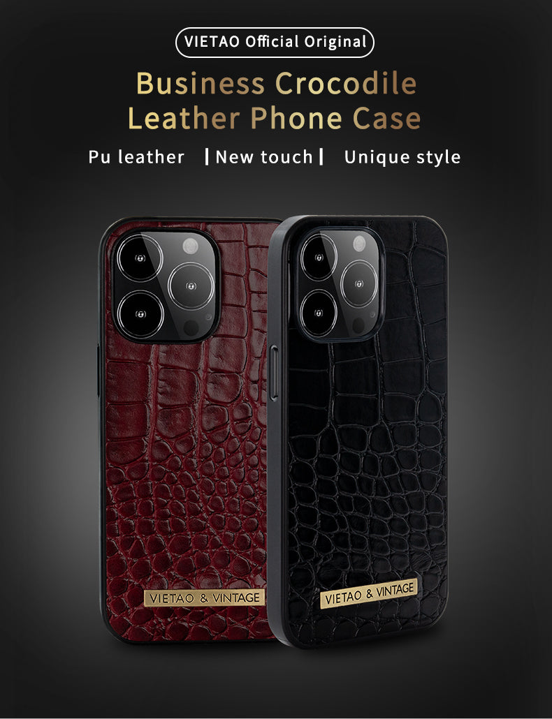 Luxury Crocodile Pattern Leather iPhone Case - Business Style, Shockproof, Durable Bumper Cover