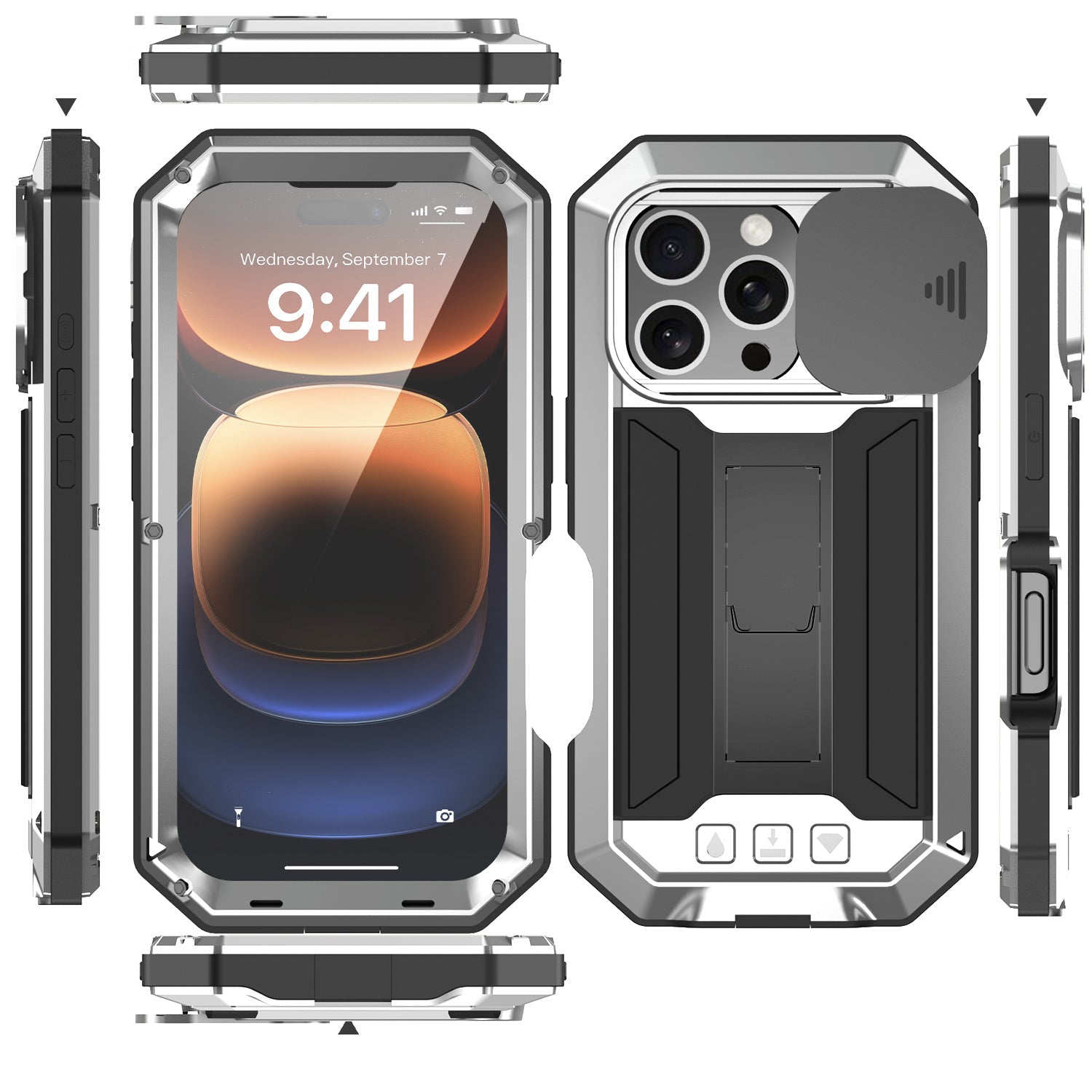 Military Heavy-Duty Metal Case – Full-Body Hybrid Cover with Slide Camera Protection & Built-in Screen Protector for iPhone Models