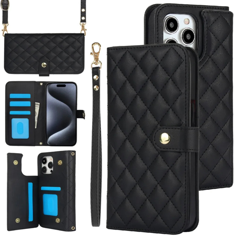 RFID Blocking Wallet Crossbody Flip Case – Card Slot Holder, PU Leather, Secure Protection for iPhone Models