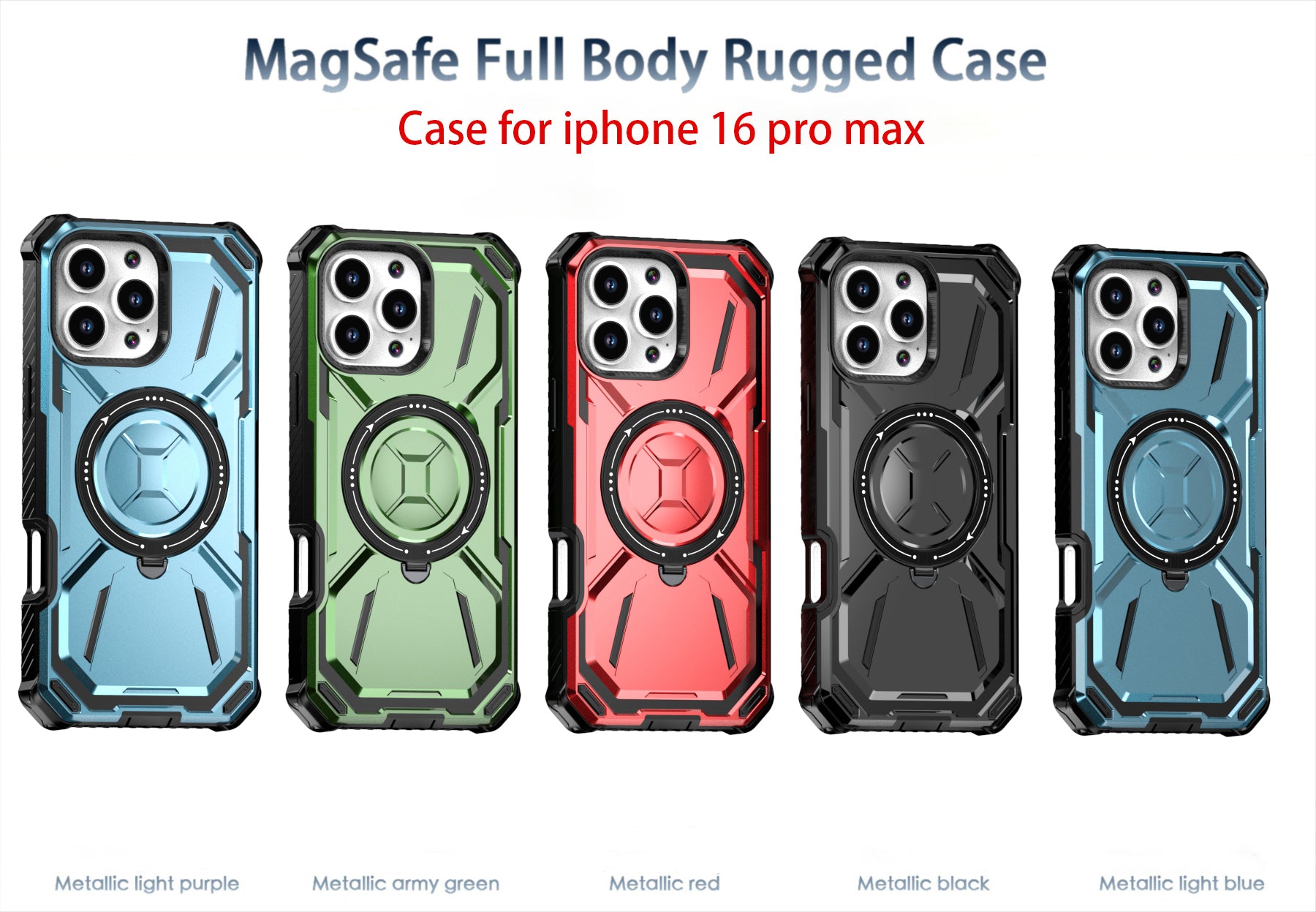 Magnetic MagSafe Heavy-Duty Case – Shock Absorption Full-Body Protection with Rotatable Kickstand for iPhone Models