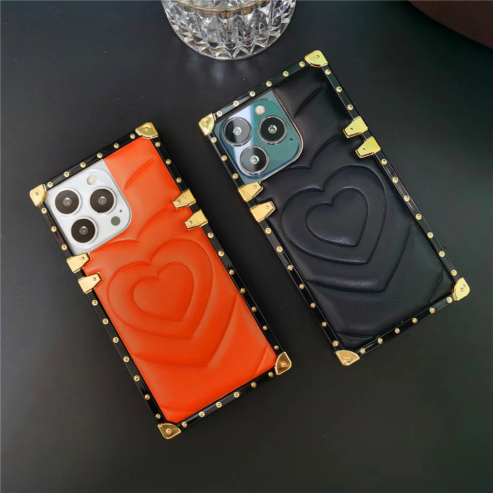 Luxury 3D Love Heart Soft PU Leather Case Shockproof Phone Cover for iPhone 15, 13 Pro Max, 12, 11 Pro, 14 Pro Max XR, XS Max