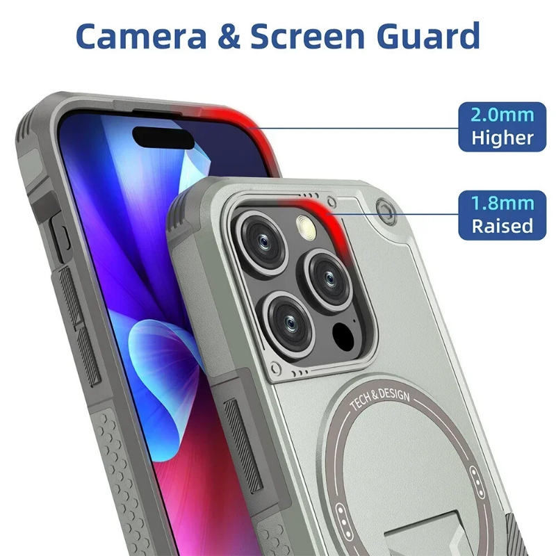 Deluxe Armor Stealth Bracket Case – Magnetic Super Fall Proof, Hard Shell with Lanyard, Heavy-Duty Protection for iPhone Models