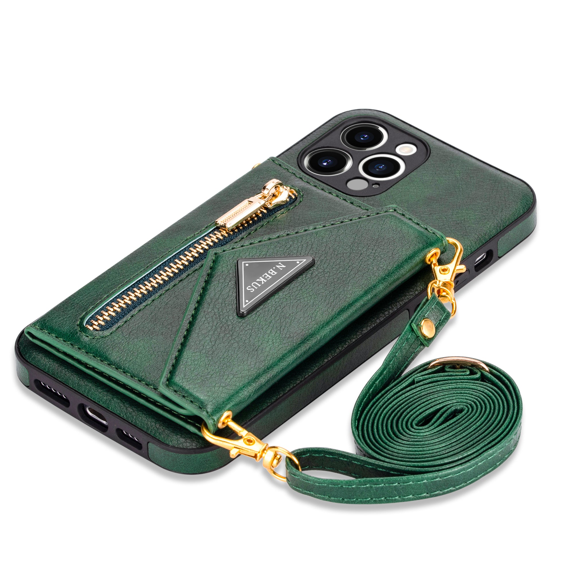 Zipper Wallet Crossbody Leather Case – Card Holder, Lanyard Strap, Secure Storage, Stylish Protection for iPhone Models