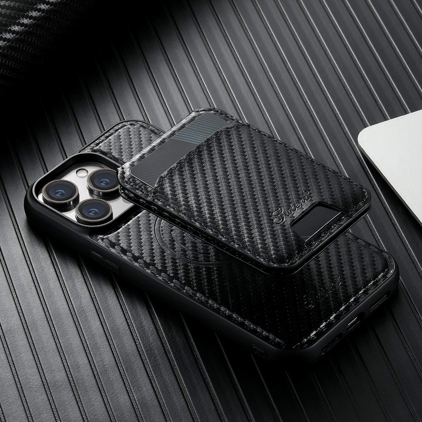 Premium 2-in-1 Carbon Fiber Wallet Case – Magnetic Card Holder, Removable Cover, Shockproof Protection, Sleek Design for iPhone Models