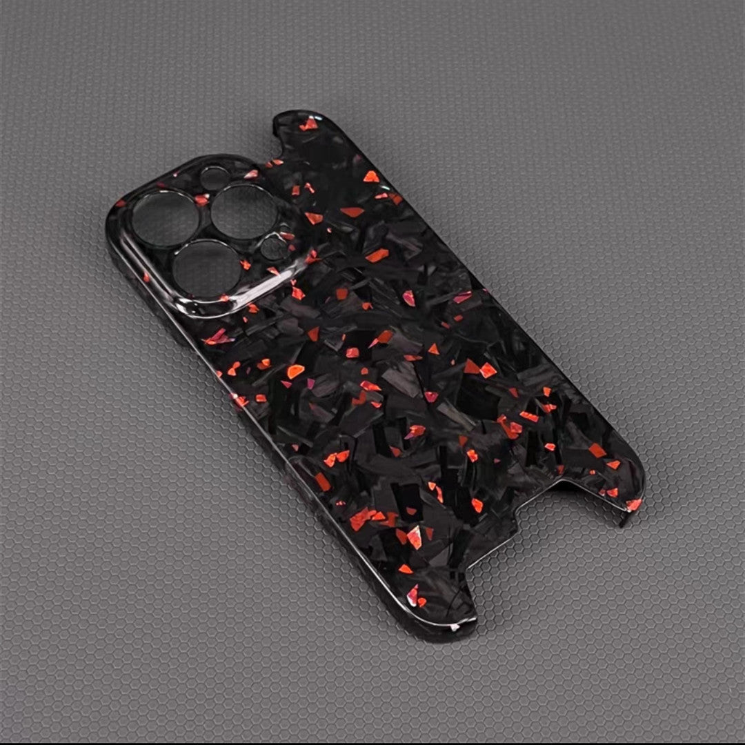 Glossy Forged Carbon Fiber Case – Ultra-Thin Genuine Glitter Shockproof Cover for iPhone Models, Sleek and Durable Design