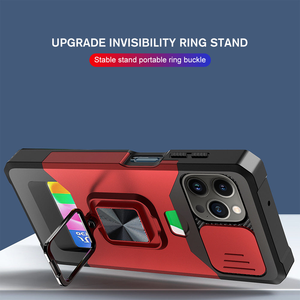 Magnetic Ring Card Slot iPhone Case – Shockproof Stand Cover for iPhone Models