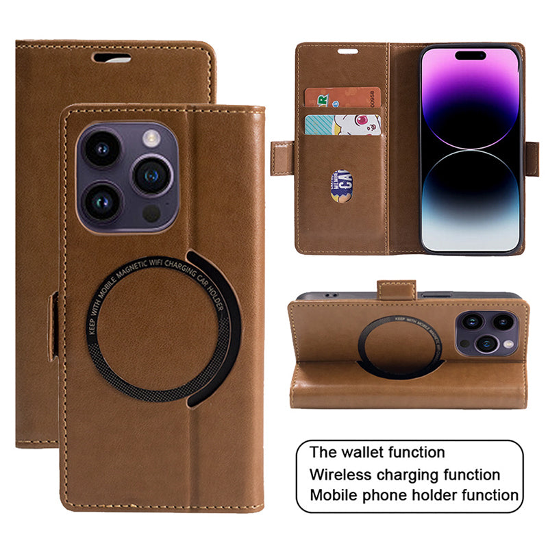 Premium Leather Flip Case – MagSafe Compatible, Magnetic Closure, Wireless Charging, Card Wallet Holder, Durable Protection for iPhone