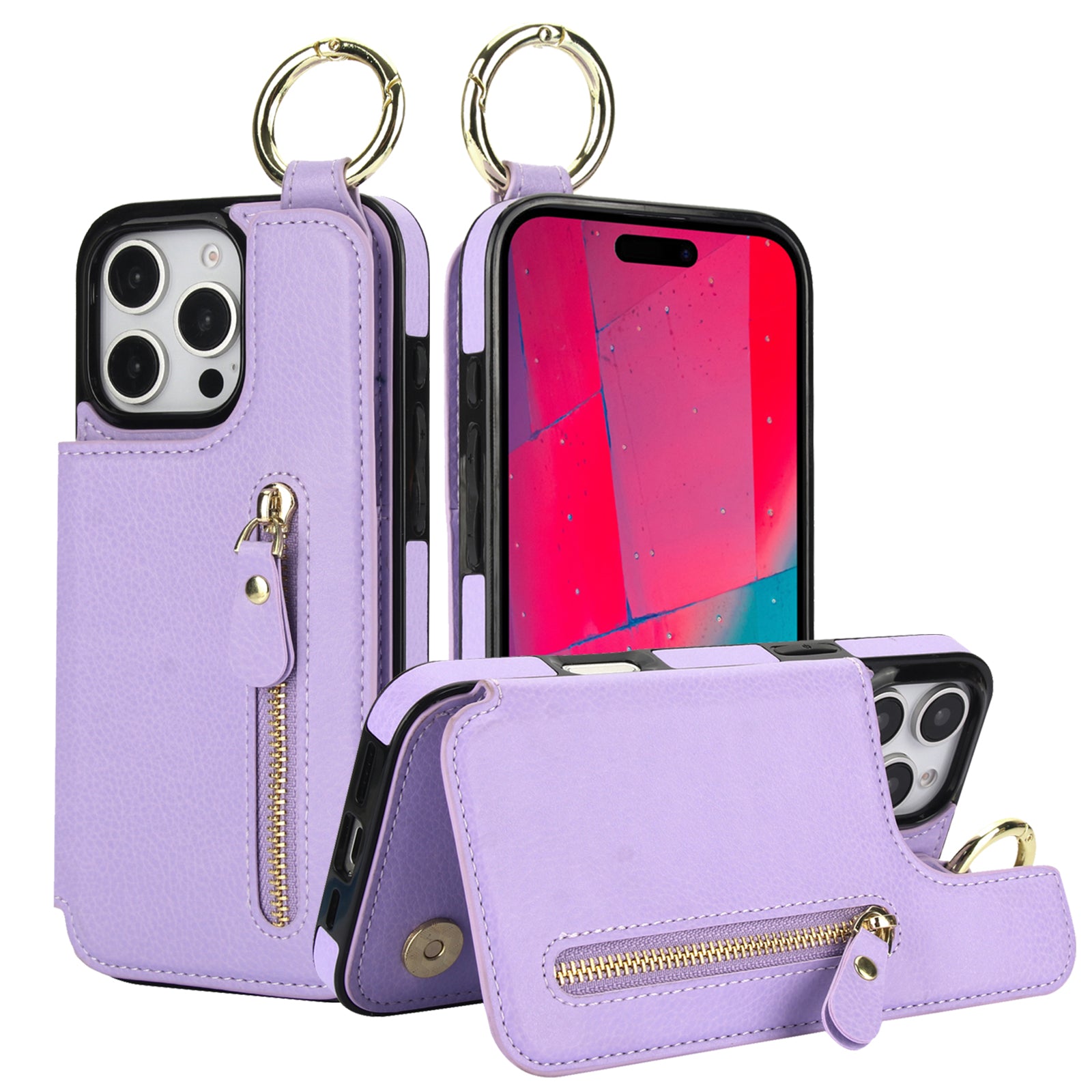 Luxury Zipper Wallet Leather iPhone Case – Card Holder, Ring Stand, Shockproof Protection, and Crossbody Design for Secure & Stylish Convenience