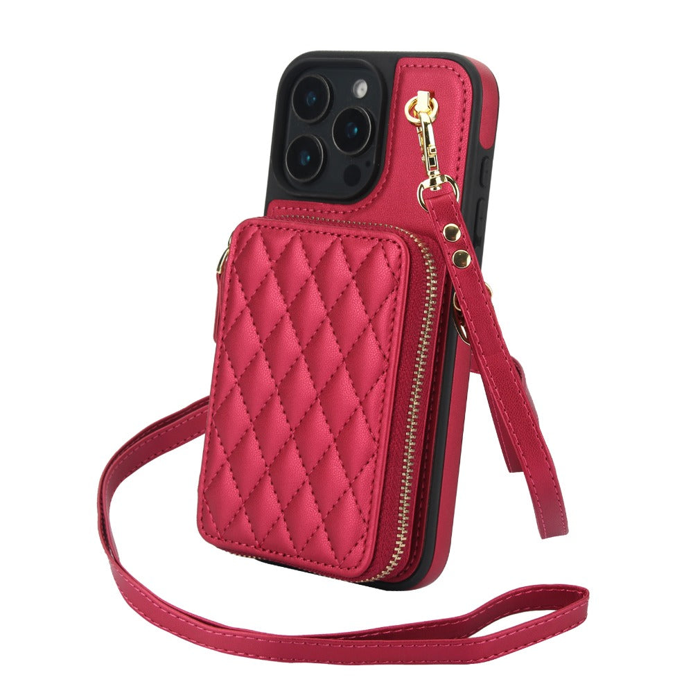 Luxury Crossbody Lanyard Phone Case – Zipper Wallet Leather Cover with Card Holder, Shoulder Strap, and Full Protection for iPhone Models