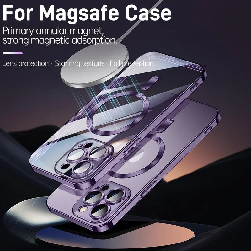 Luxury Plating MagSafe Case - Magnetic Wireless Charging, Lens Protector, Slim & Durable Phone Cover | Case for iPhone