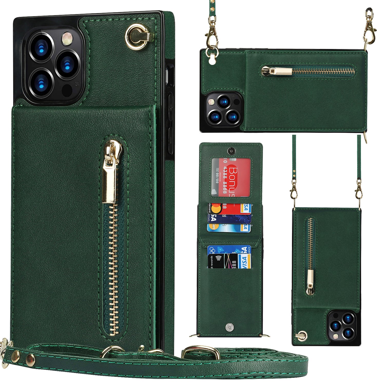 Luxury Zipper Wallet Crossbody Leather iPhone Case – Card Holder, Lanyard Strap, Shockproof Protection, Magnetic Closure, Stylish Flip Cover for iPhone